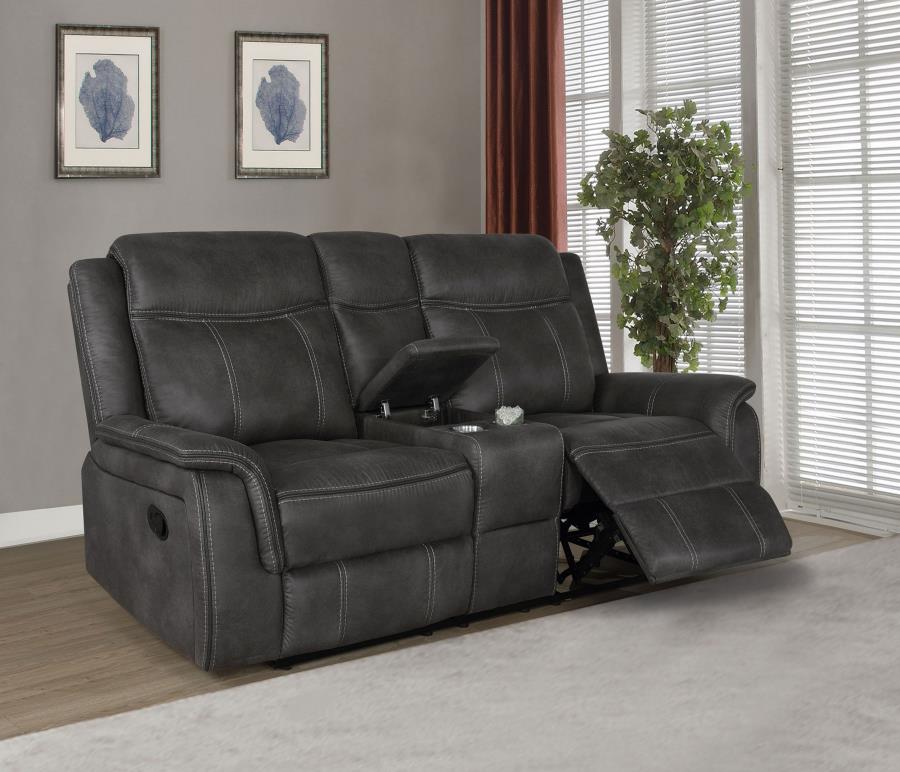 Lawrence Upholstered Padded Arm Reclining Loveseat Charcoal view 2