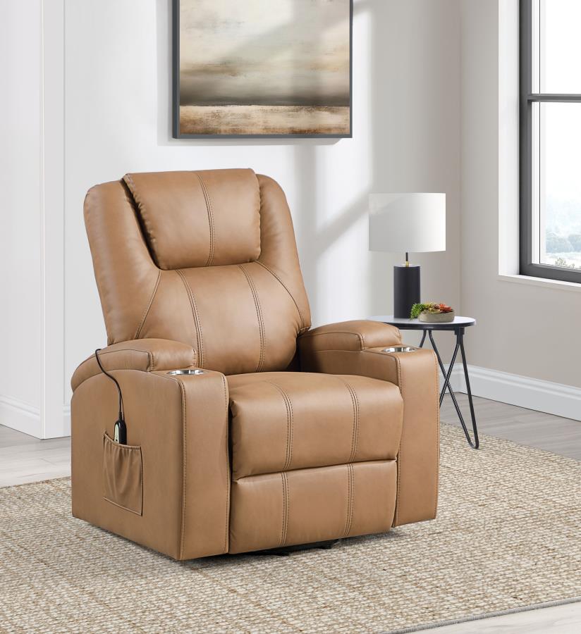 Armstrong Upholstered Power Lift Massage Recliner Camel view 2