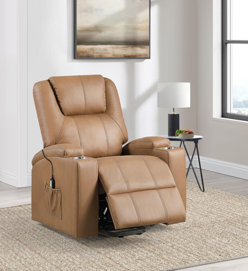 Armstrong Upholstered Power Lift Massage Recliner Camel view 3
