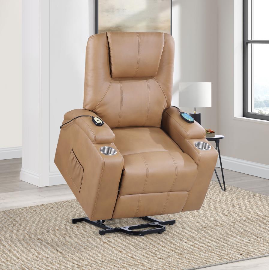 Armstrong Upholstered Power Lift Massage Recliner Camel view 4