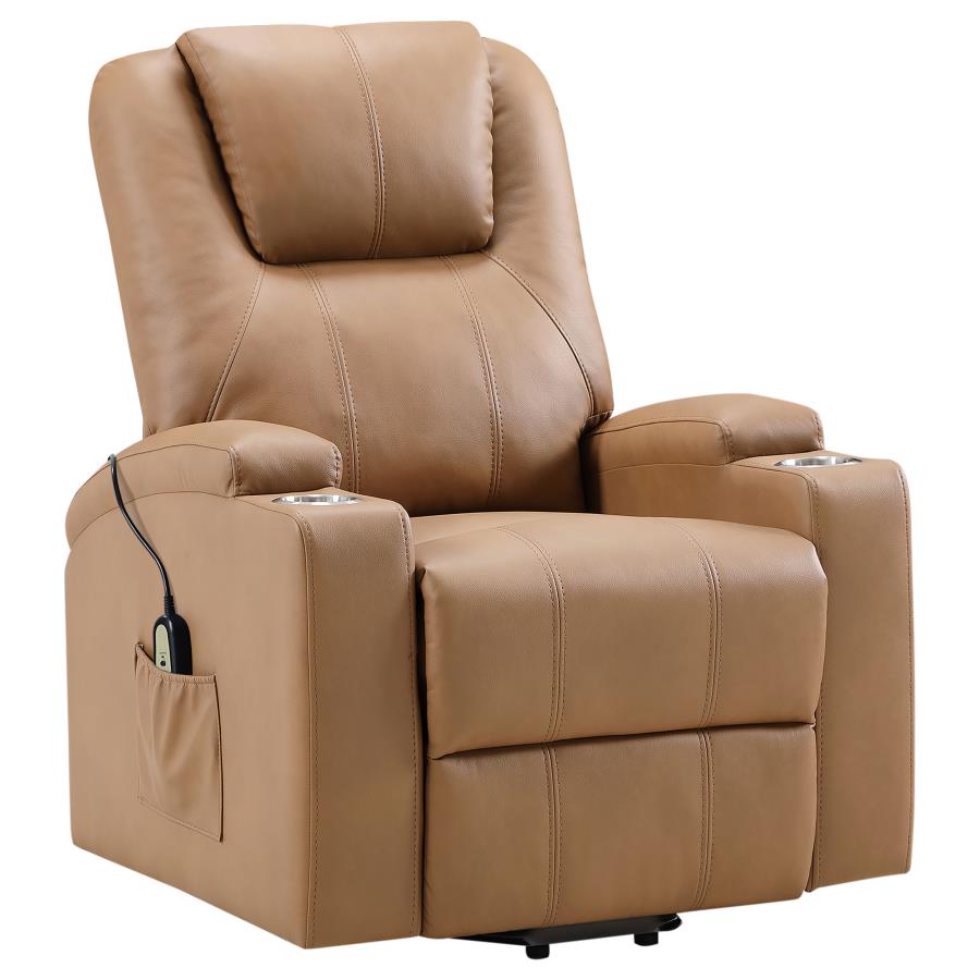 Armstrong Upholstered Power Lift Massage Recliner Camel view 5