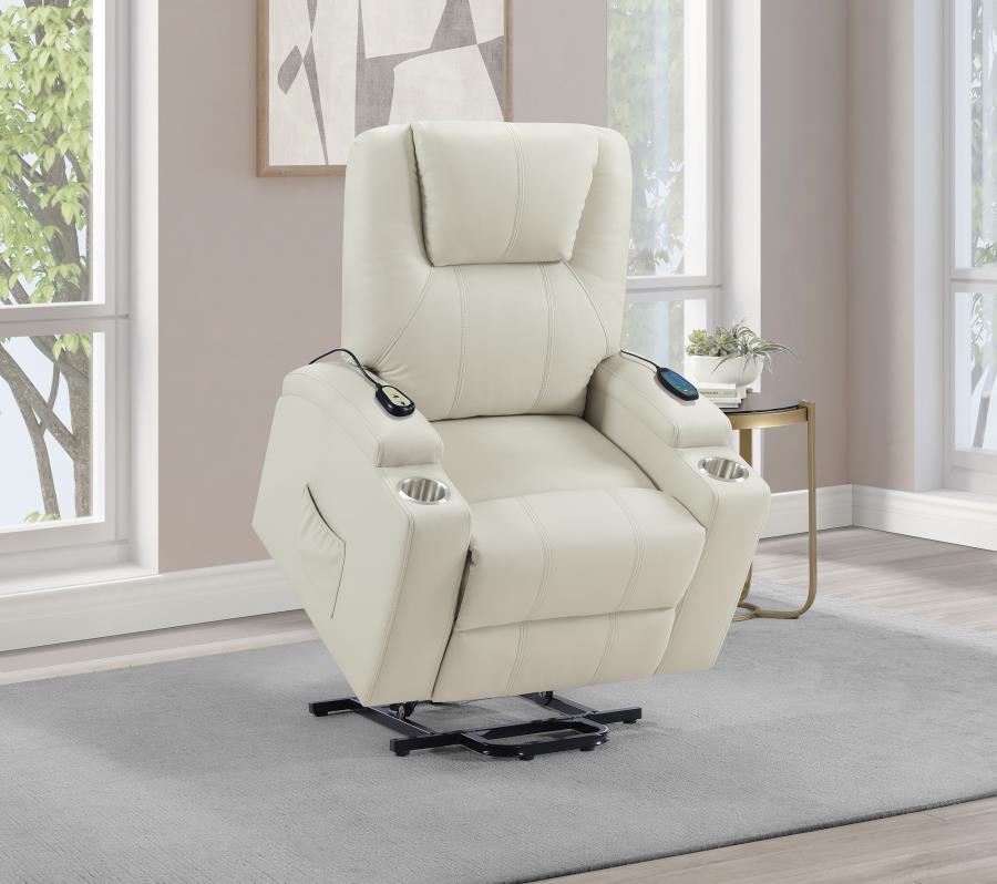 Armstrong Upholstered Power Lift Massage Recliner Ivory view 4