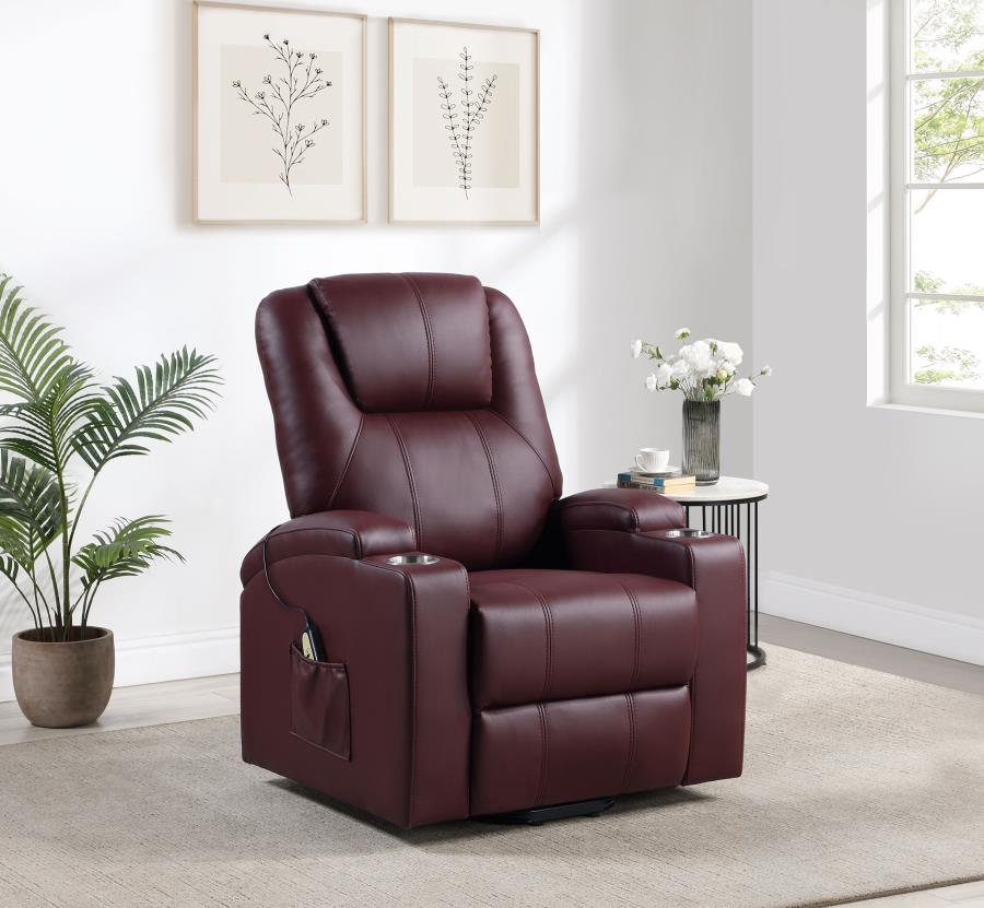 Armstrong Upholstered Power Lift Massage Recliner Wine view 2