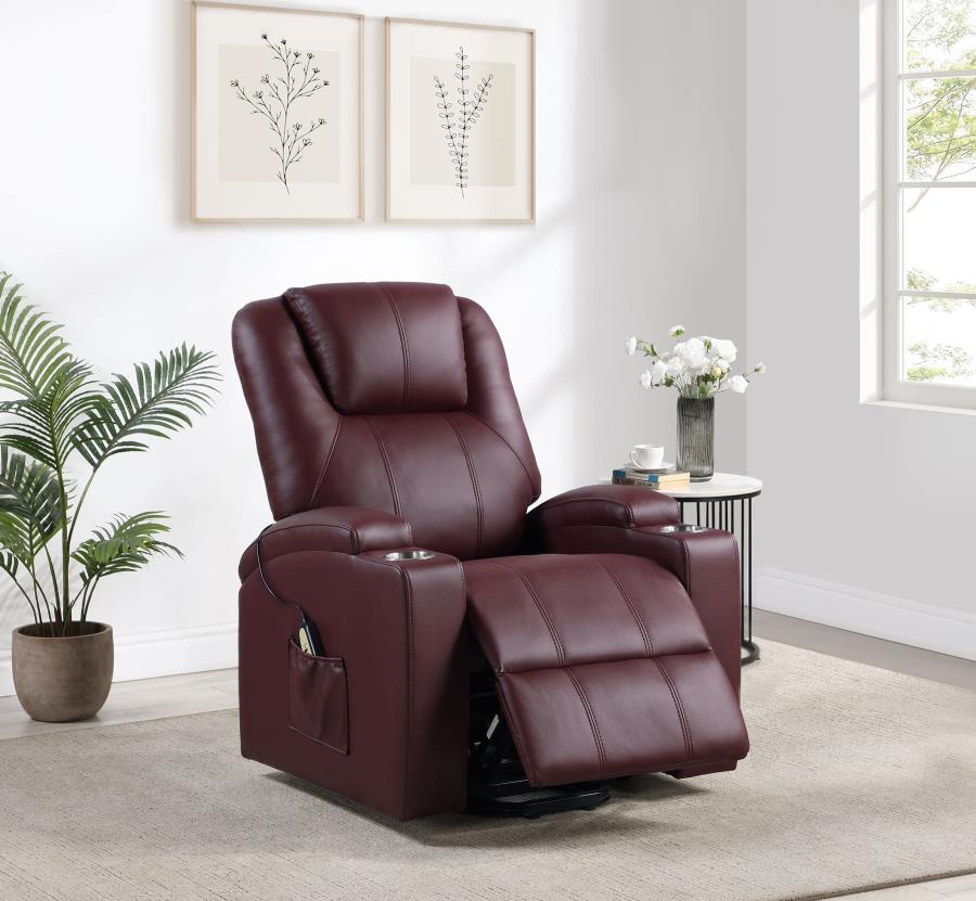 Armstrong Upholstered Power Lift Massage Recliner Wine view 3