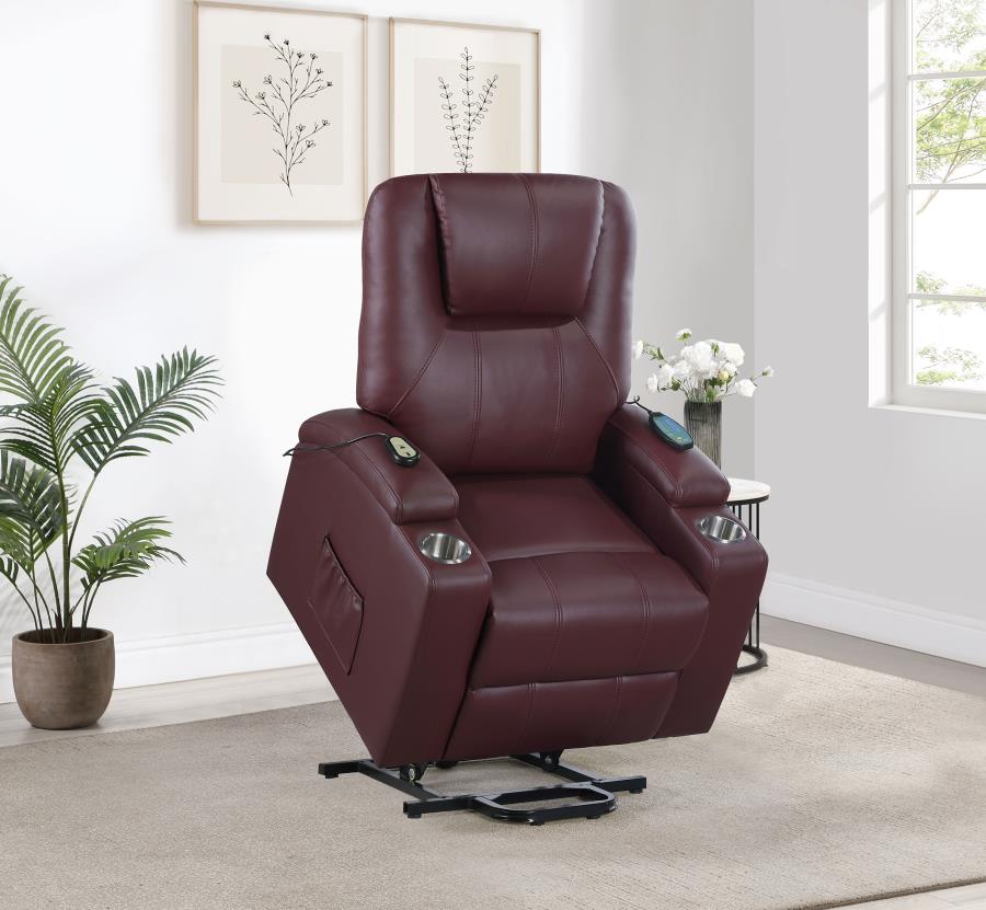 Armstrong Upholstered Power Lift Massage Recliner Wine view 4