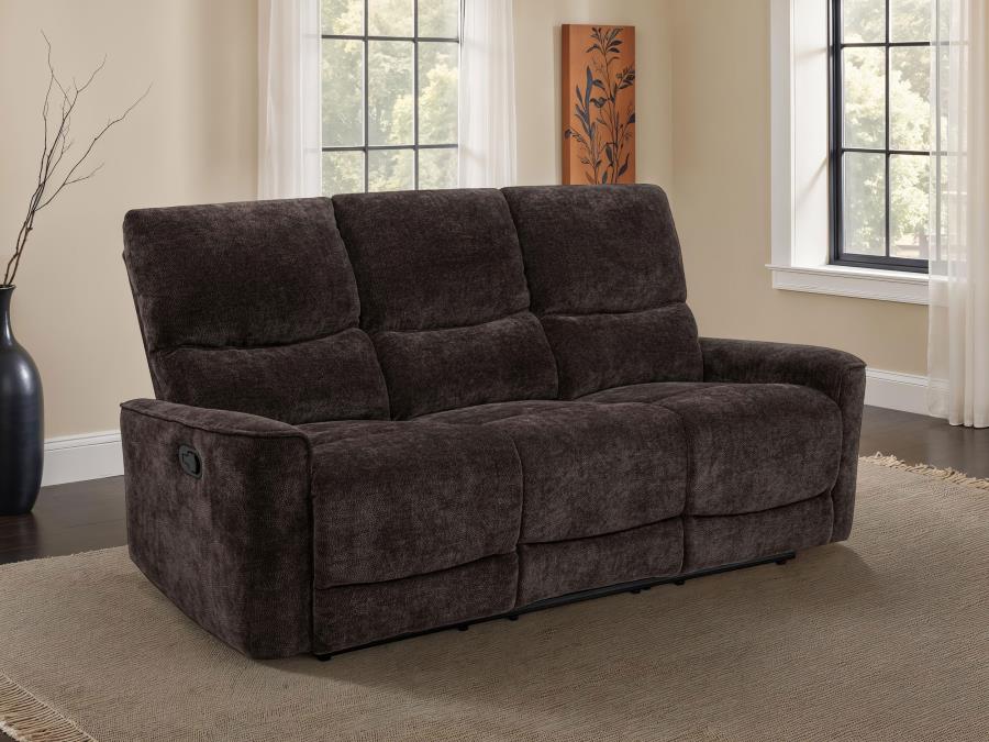 Navarro Chenille Upholstered Reclining Sofa Dark Brown view 2