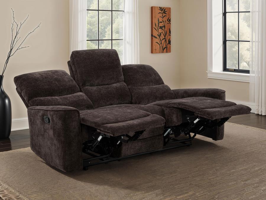 Navarro Chenille Upholstered Reclining Sofa Dark Brown view 3