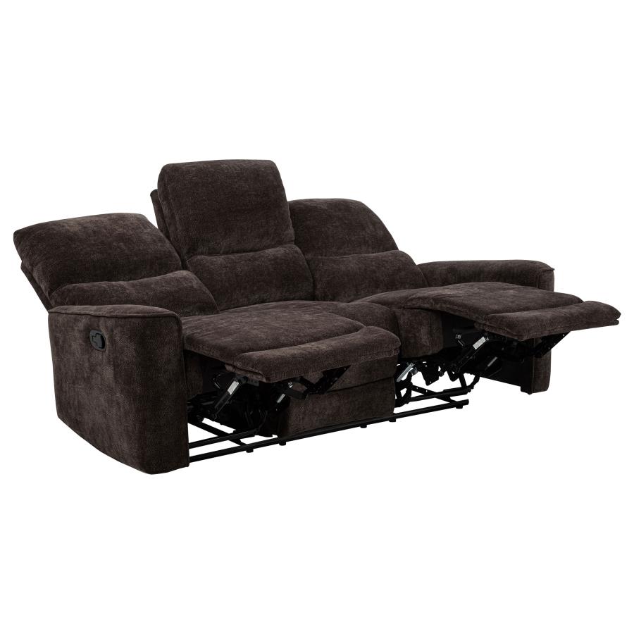 Navarro Chenille Upholstered Reclining Sofa Dark Brown view 5