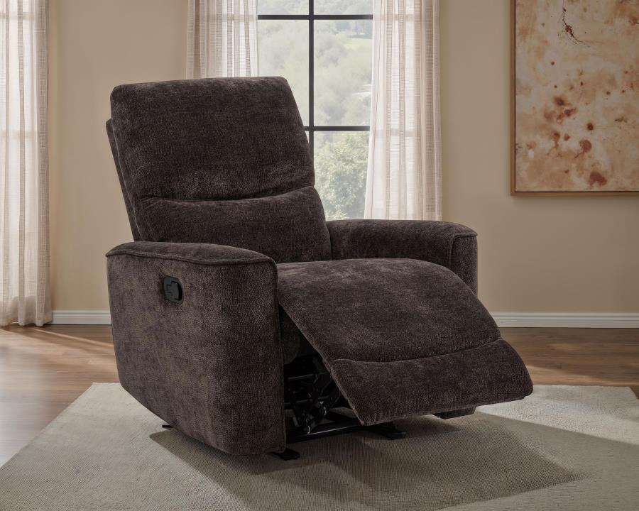 Navarro Chenille Upholstered Glider Recliner Dark Brown view 3
