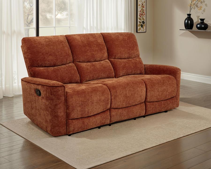 Navarro Chenille Upholstered Reclining Sofa Burnt Orange view 2