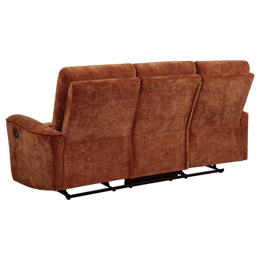 Navarro Chenille Upholstered Reclining Sofa Burnt Orange view 6