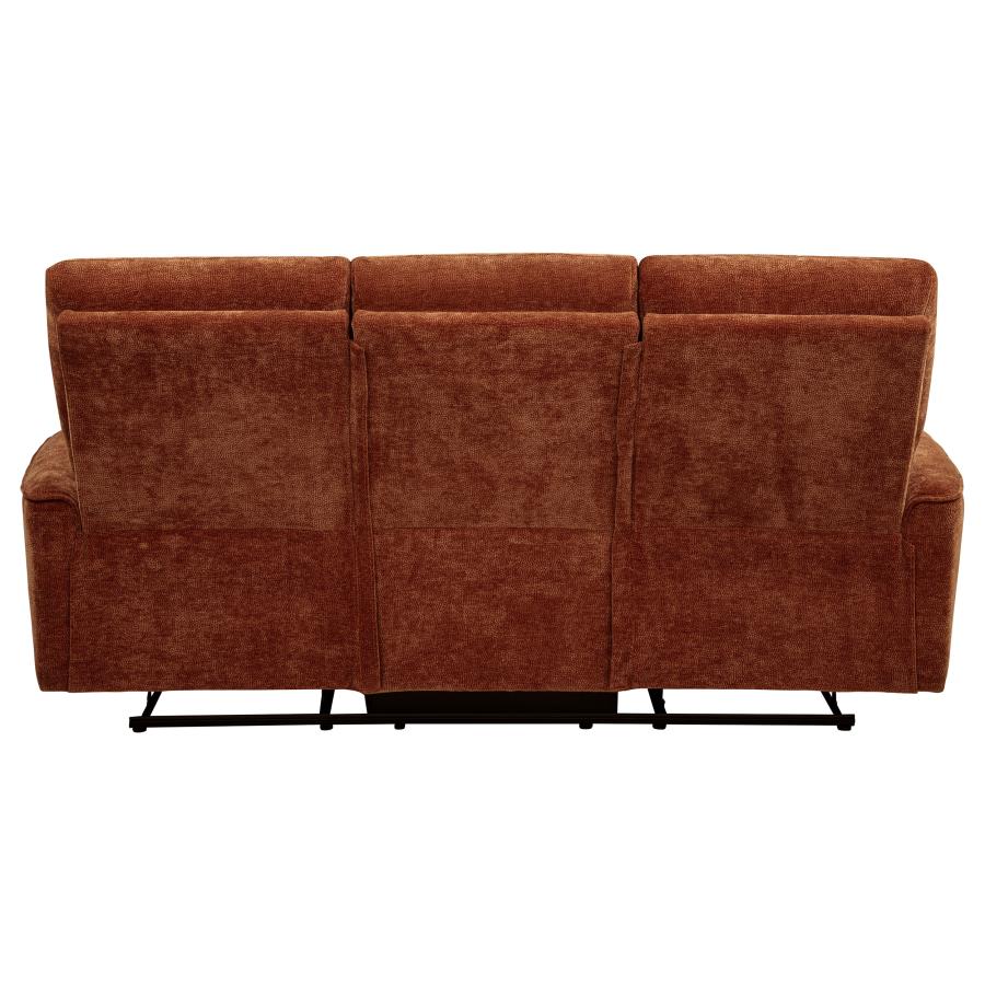 Navarro Chenille Upholstered Reclining Sofa Burnt Orange view 7