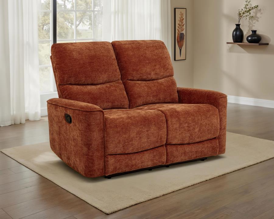 Navarro Chenille Upholstered Reclining Loveseat Burnt Orange view 2