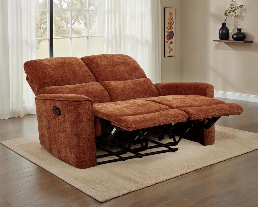 Navarro Chenille Upholstered Reclining Loveseat Burnt Orange view 3