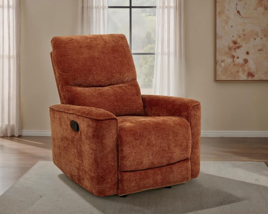 Navarro Chenille Upholstered Glider Recliner Burnt Orange view 2