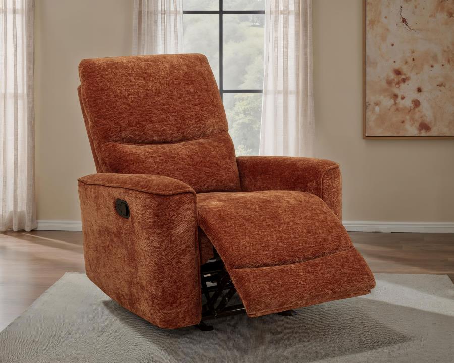 Navarro Chenille Upholstered Glider Recliner Burnt Orange view 3