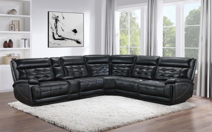 Hewitt Leather Dual Power Reclining Sectional Sofa Black view 2