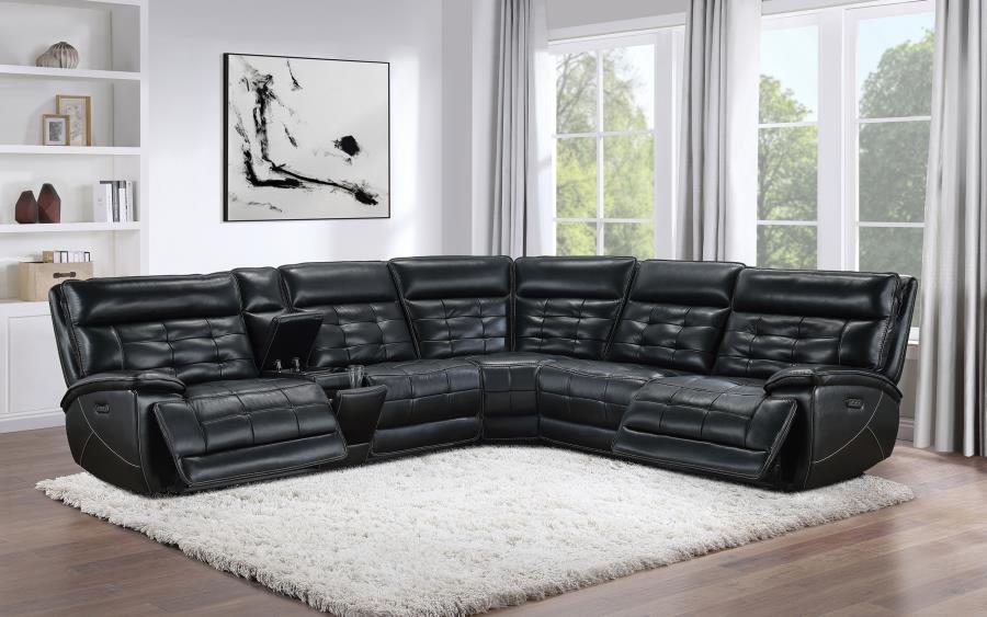 Hewitt Leather Dual Power Reclining Sectional Sofa Black view 3