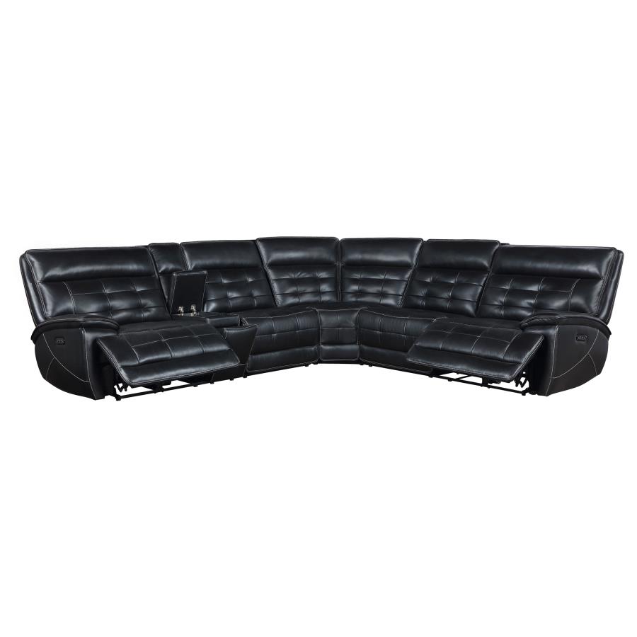 Hewitt Leather Dual Power Reclining Sectional Sofa Black view 4