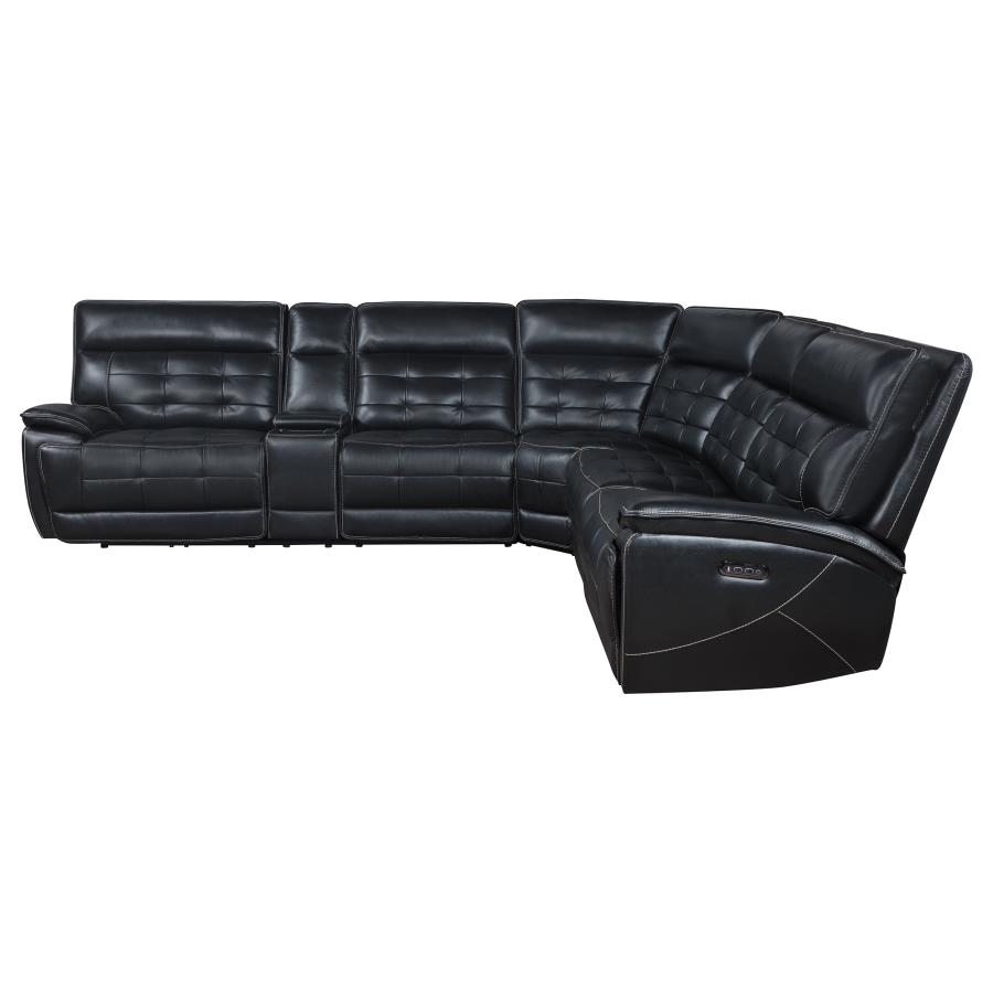 Hewitt Leather Dual Power Reclining Sectional Sofa Black view 5