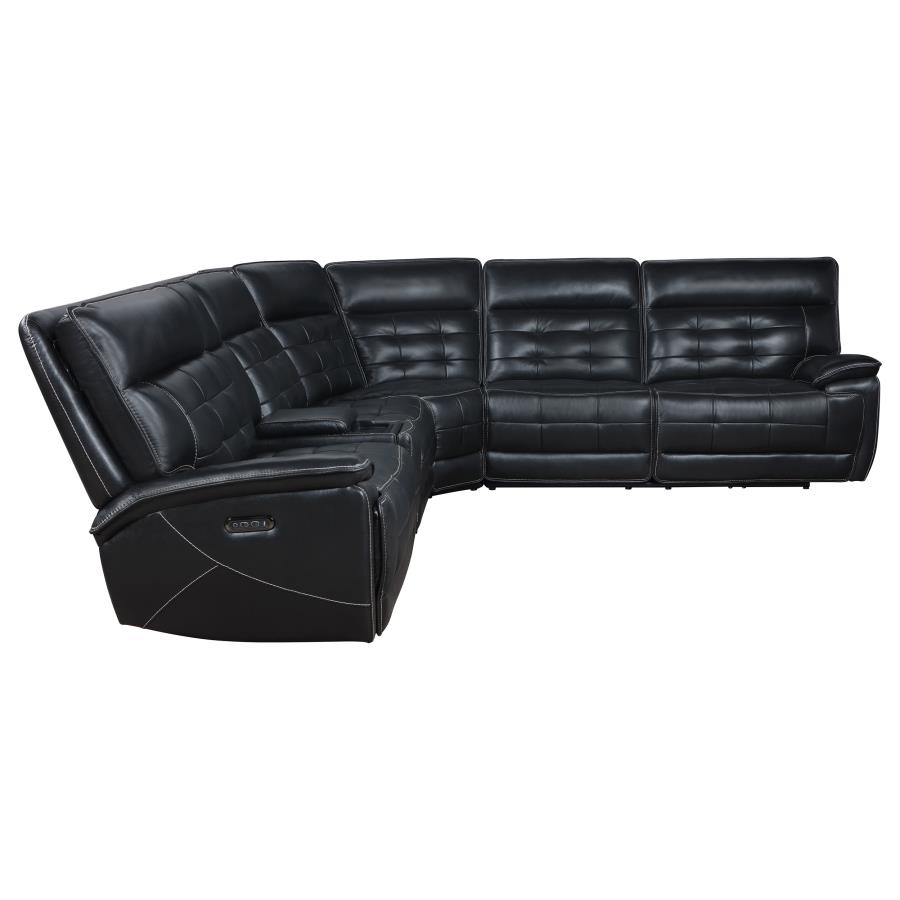 Hewitt Leather Dual Power Reclining Sectional Sofa Black view 7