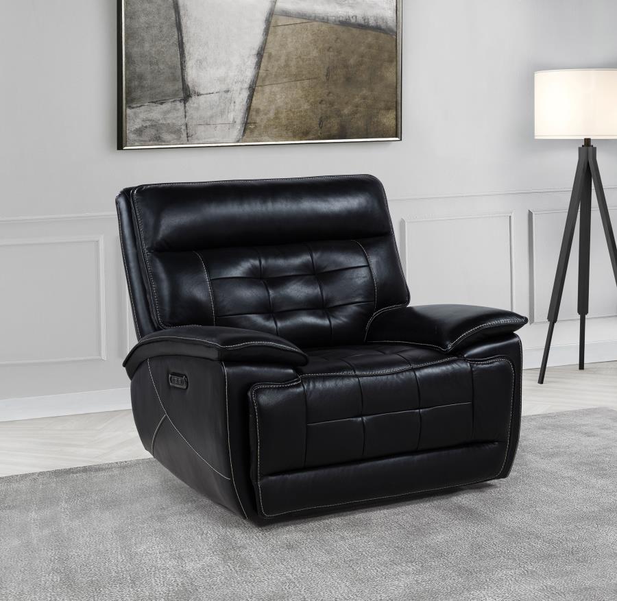 Hewitt Leather Upholstered Dual Power Recliner Chair Black view 2