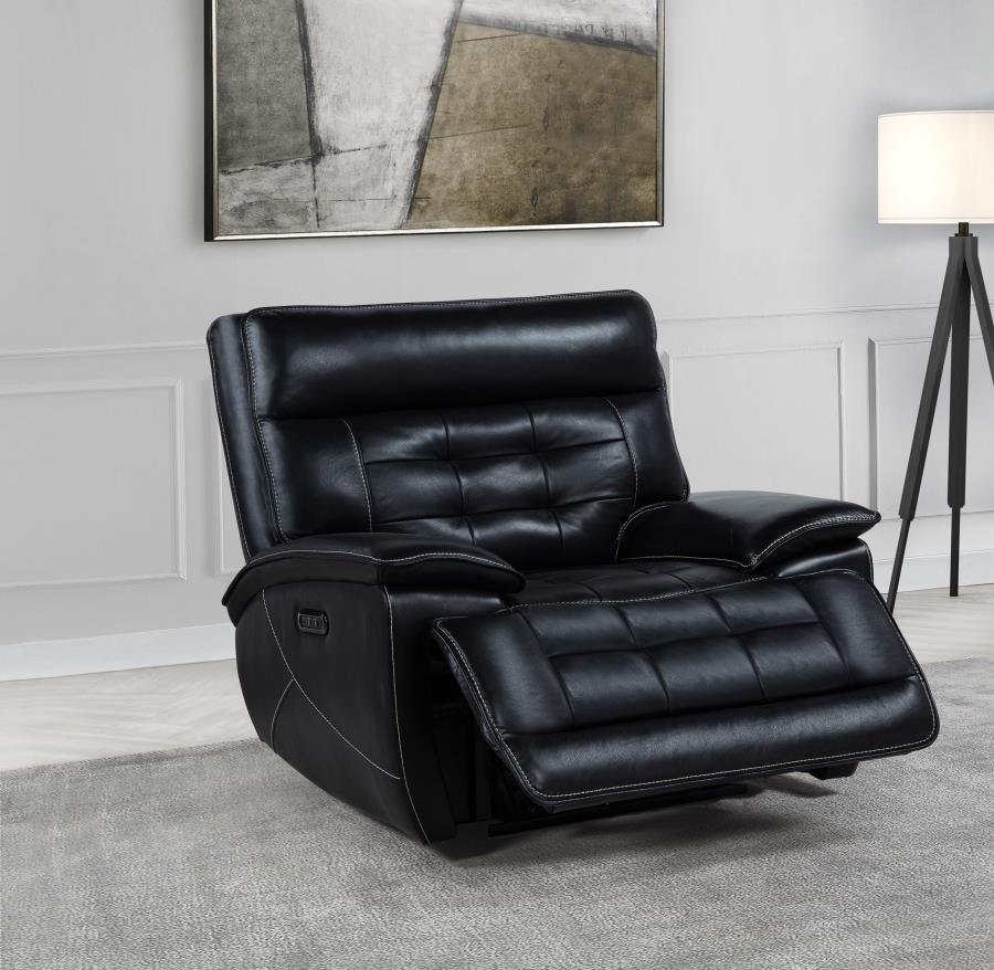 Hewitt Leather Upholstered Dual Power Recliner Chair Black view 3