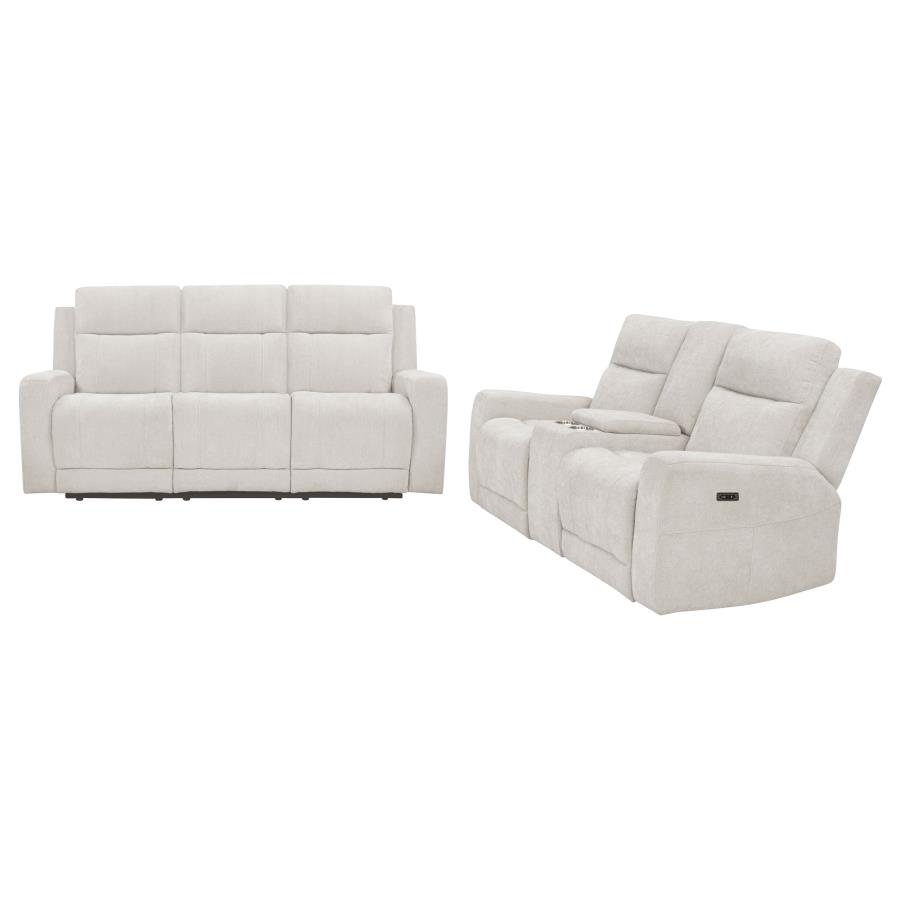 Kennett 2-piece Chenille Power Reclining Sofa Set Ivory view 3