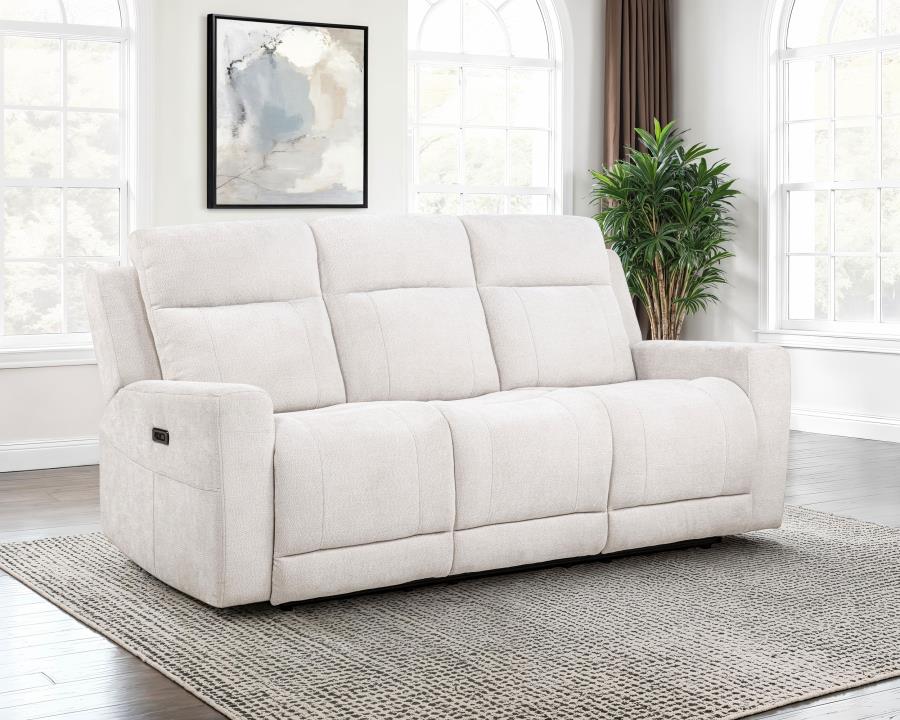 Kennett Chenille Upholstered Power Reclining Sofa Ivory view 2