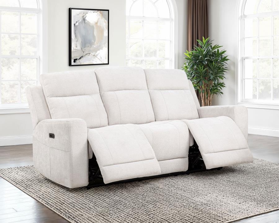 Kennett Chenille Upholstered Power Reclining Sofa Ivory view 3