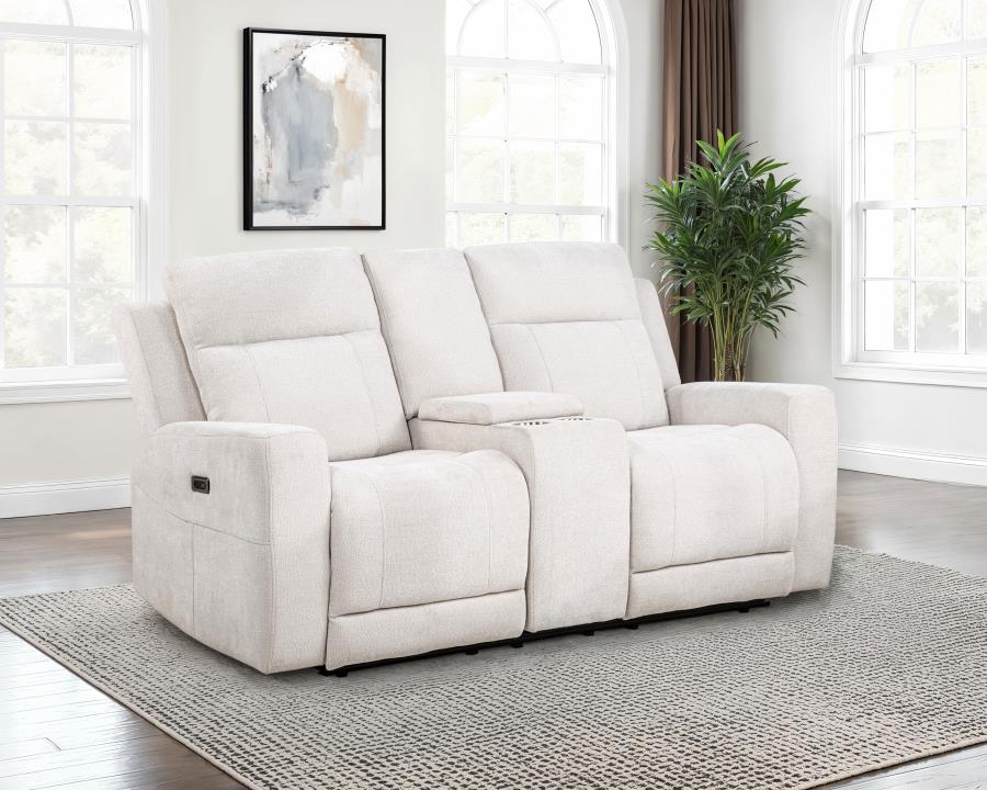 Kennett Chenille Upholstered Power Reclining Loveseat Ivory view 2