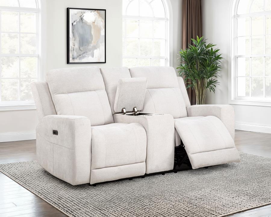 Kennett Chenille Upholstered Power Reclining Loveseat Ivory view 3