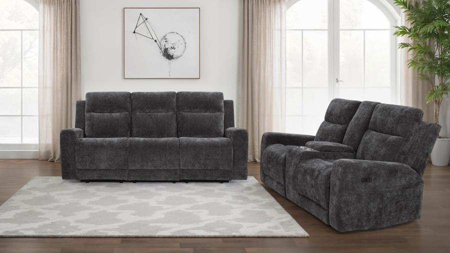 Kennett 2-piece Chenille Power Reclining Sofa Set Dark Grey view 2