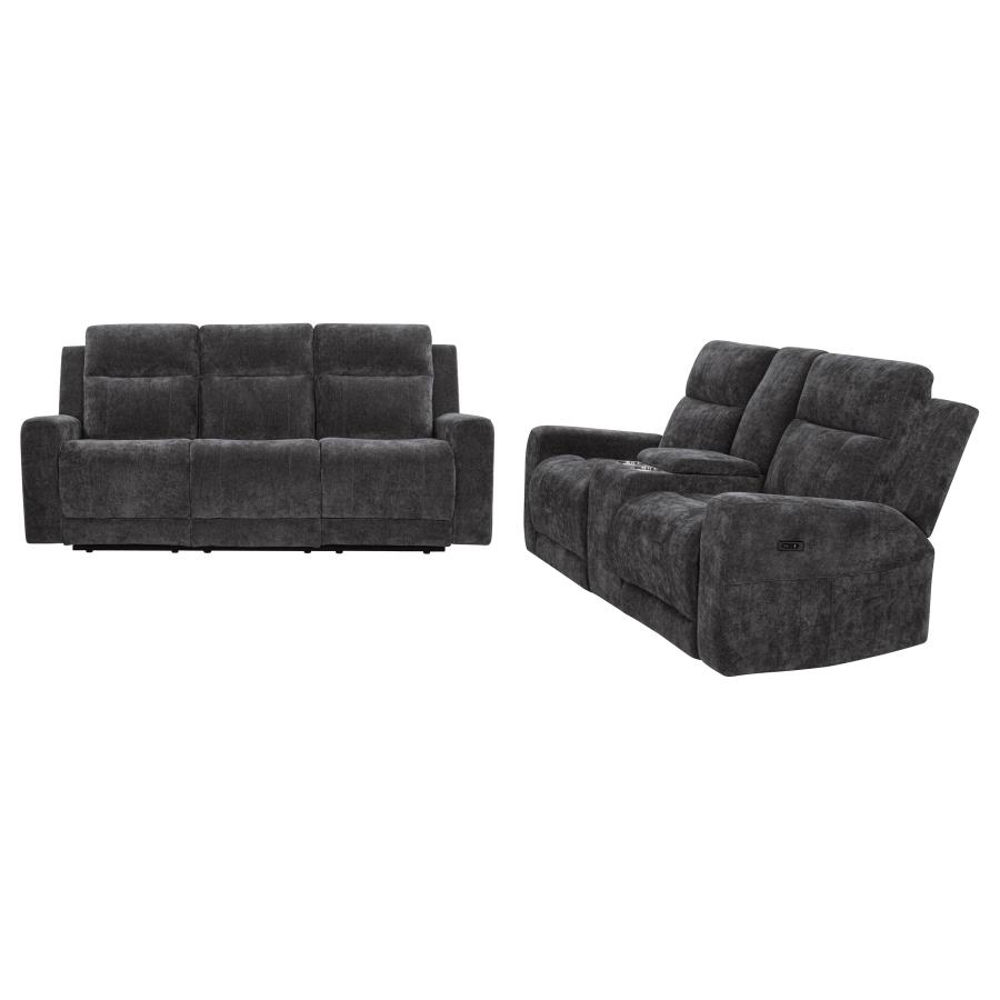 Kennett 2-piece Chenille Power Reclining Sofa Set Dark Grey view 3