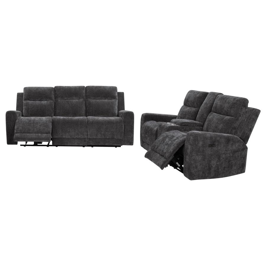 Kennett 2-piece Chenille Power Reclining Sofa Set Dark Grey view 4