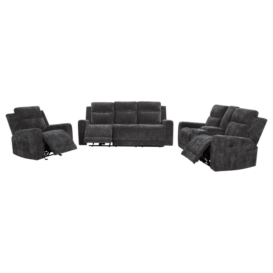 Kennett 3-piece Chenille Power Reclining Sofa Set Dark Grey view 2