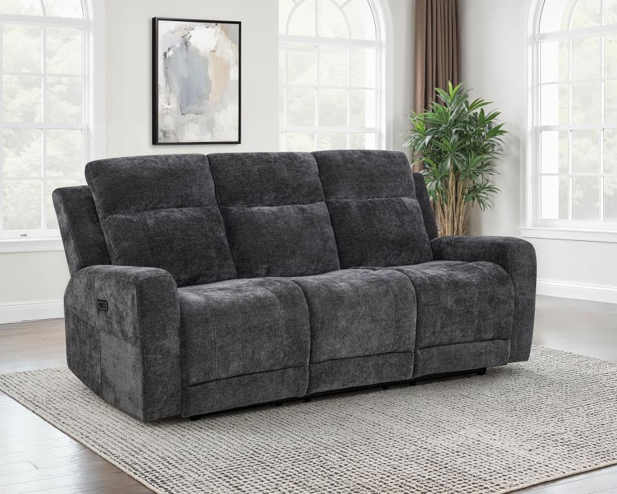 Kennett Chenille Upholstered Power Reclining Sofa Dark Grey view 2