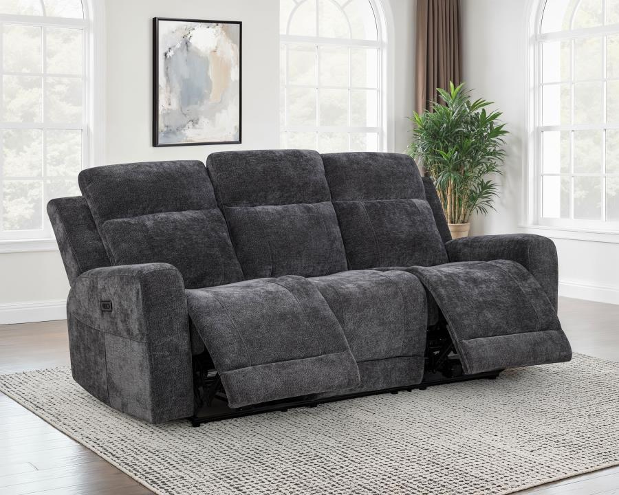Kennett Chenille Upholstered Power Reclining Sofa Dark Grey view 3