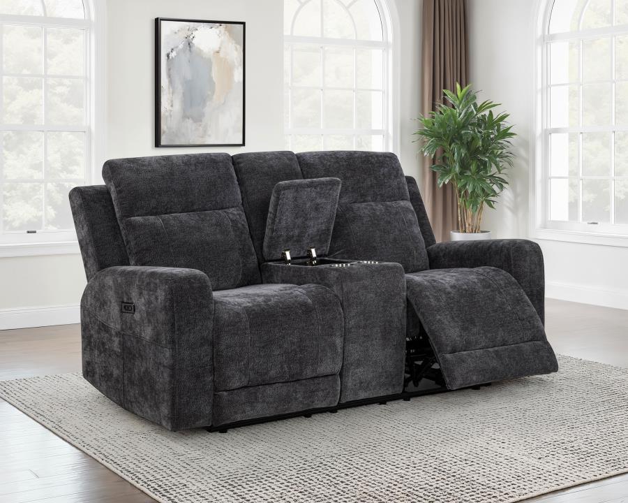 Kennett Chenille Upholstered Power Reclining Loveseat Grey view 3