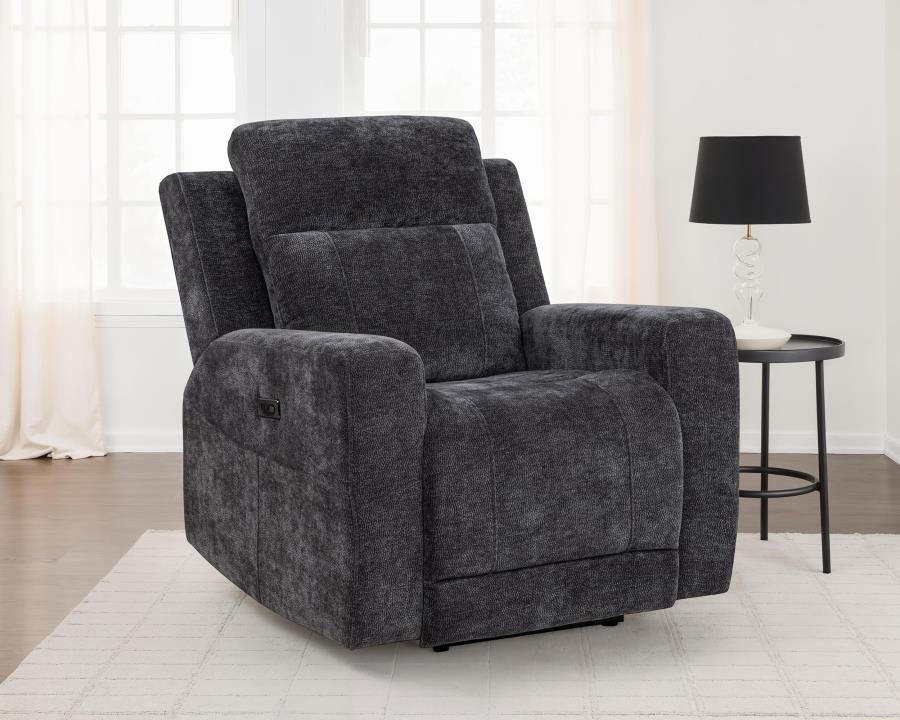 Kennett Chenille Upholstered Power Recliner Chair Dark Grey view 2