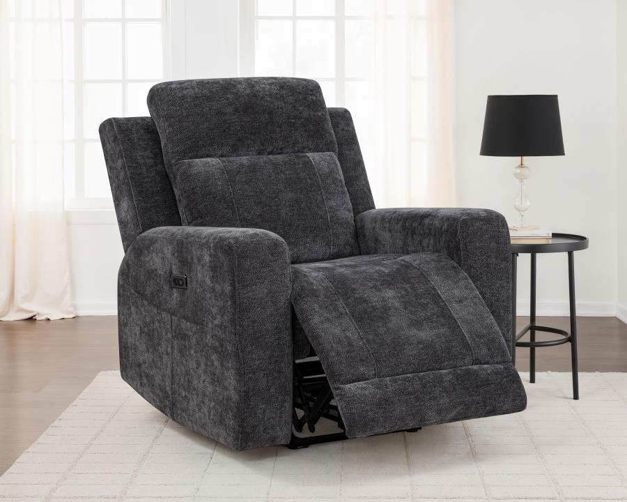 Kennett Chenille Upholstered Power Recliner Chair Dark Grey view 3