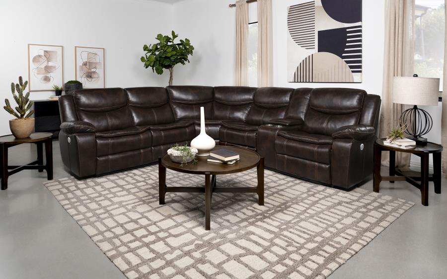 Sycamore Upholstered Power Reclining Sectional Sofa Brown view 2