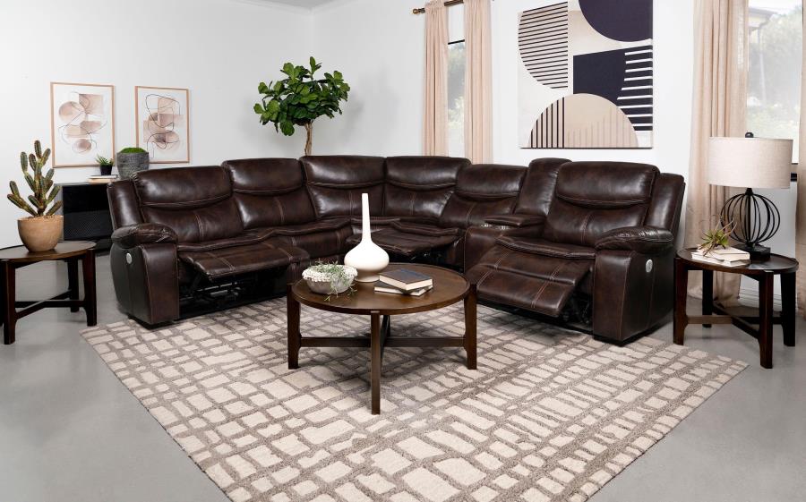 Sycamore Upholstered Power Reclining Sectional Sofa Brown view 3