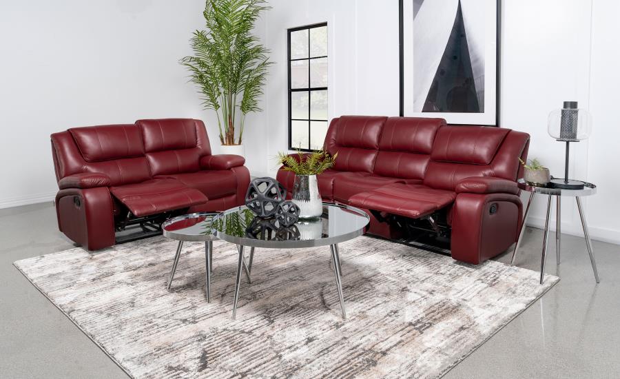Camila 2-piece Upholstered Reclining Sofa Set Red view 2