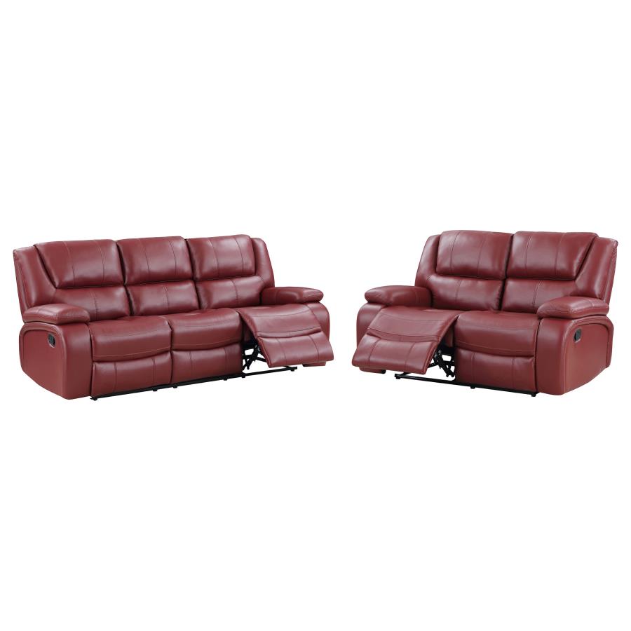 Camila 2-piece Upholstered Reclining Sofa Set Red view 3