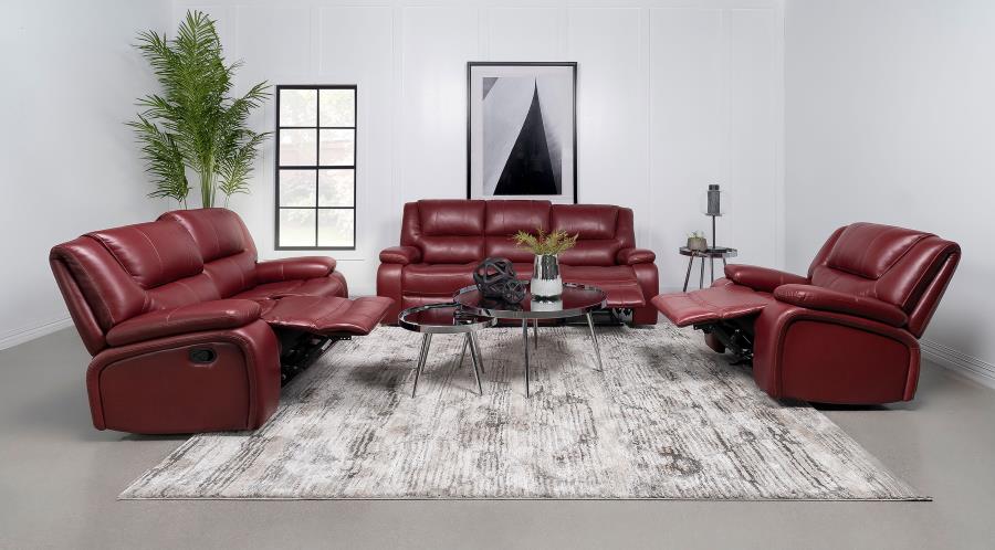 Camila 3-piece Upholstered Reclining Sofa Set Red view 2