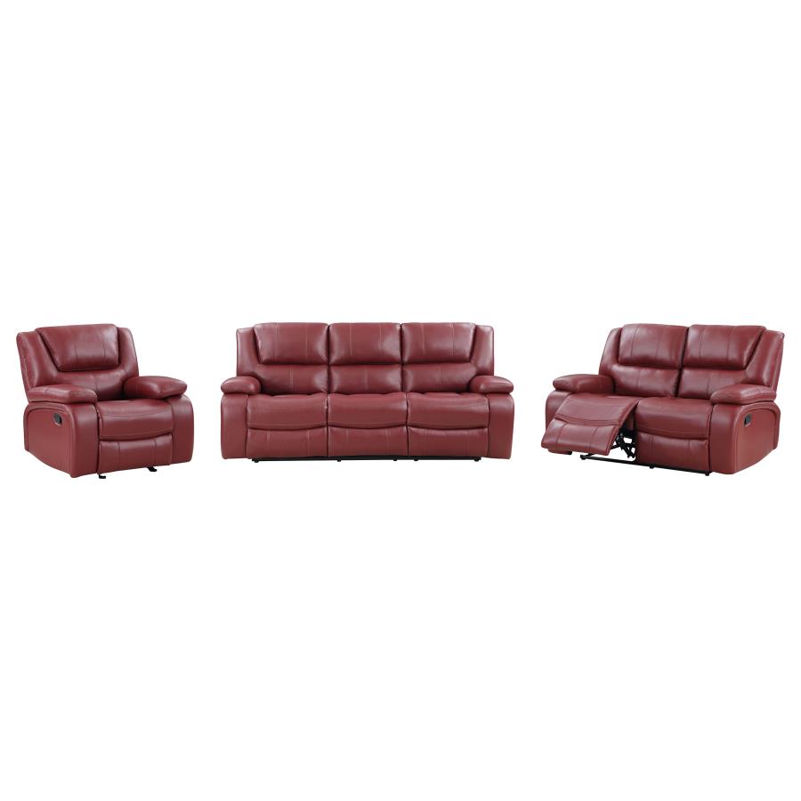Camila 3-piece Upholstered Reclining Sofa Set Red view 3