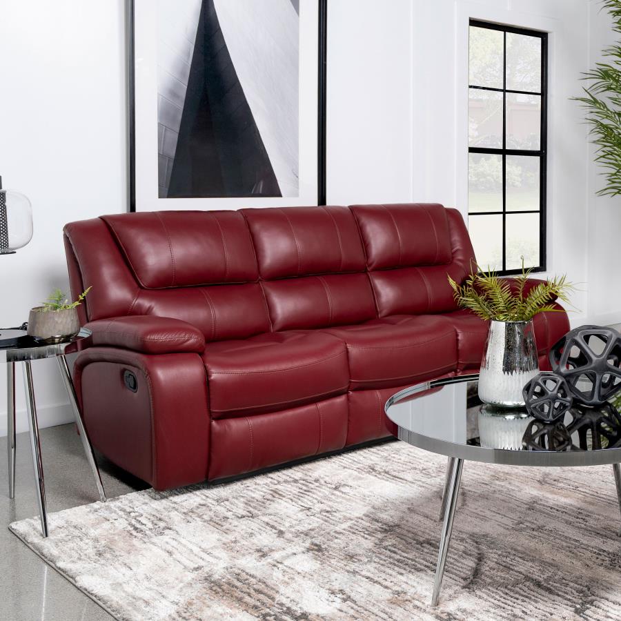 Camila Upholstered Motion Reclining Sofa Red view 2