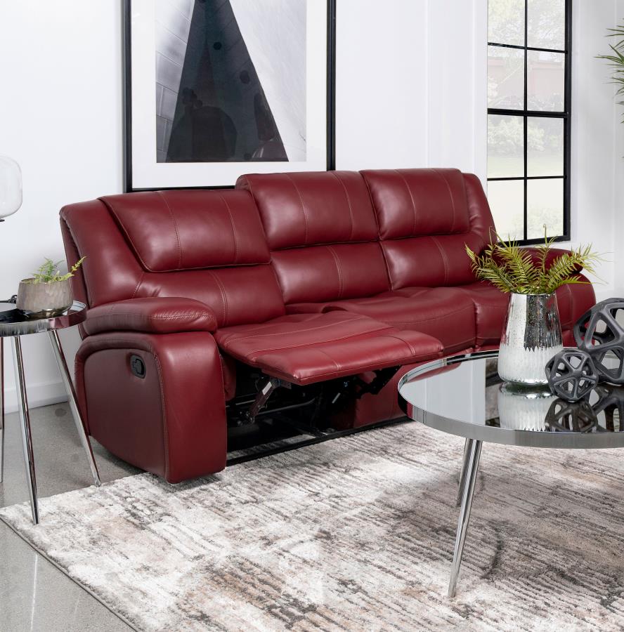 Camila Upholstered Motion Reclining Sofa Red view 3