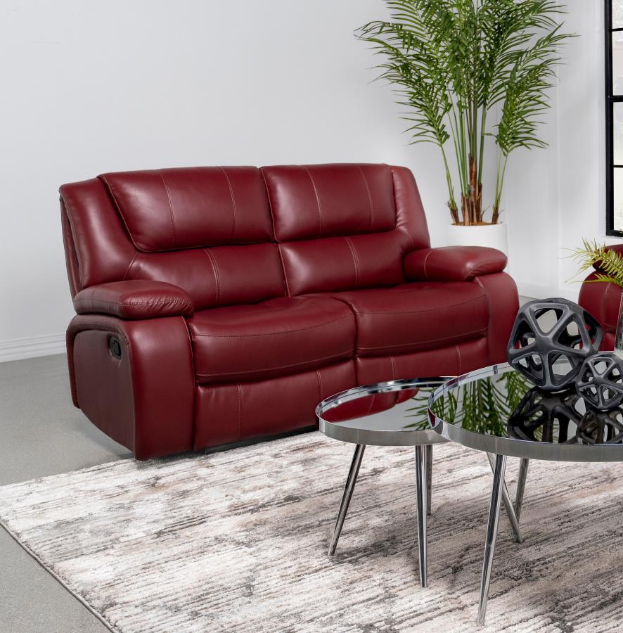 Camila Upholstered Motion Reclining Loveseat Red view 2